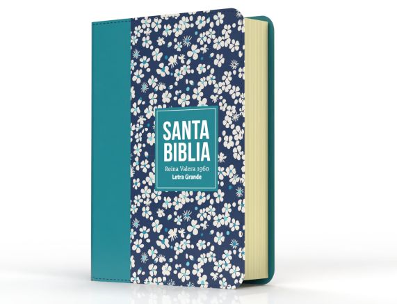 Cargue la imagen en el visor de la galería, Biblia RVR 1960, Tamaño compacta, Letra Grande, imitación piel verde azulado flores
