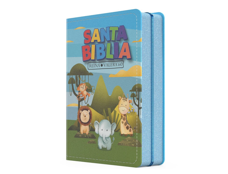 Cargue la imagen en el visor de la galería, Biblia de bolsillo RVR 1960 para niños, Cierre zíper, imitación piel Animalitos
