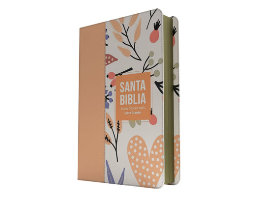 Biblia RVR 1960, Tamaño manual, Letra Grande, imitación piel naranja corazón