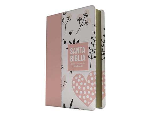 Biblia RVR 1960, Tamaño manual, Letra Grande, imitación piel rosa claro corazón