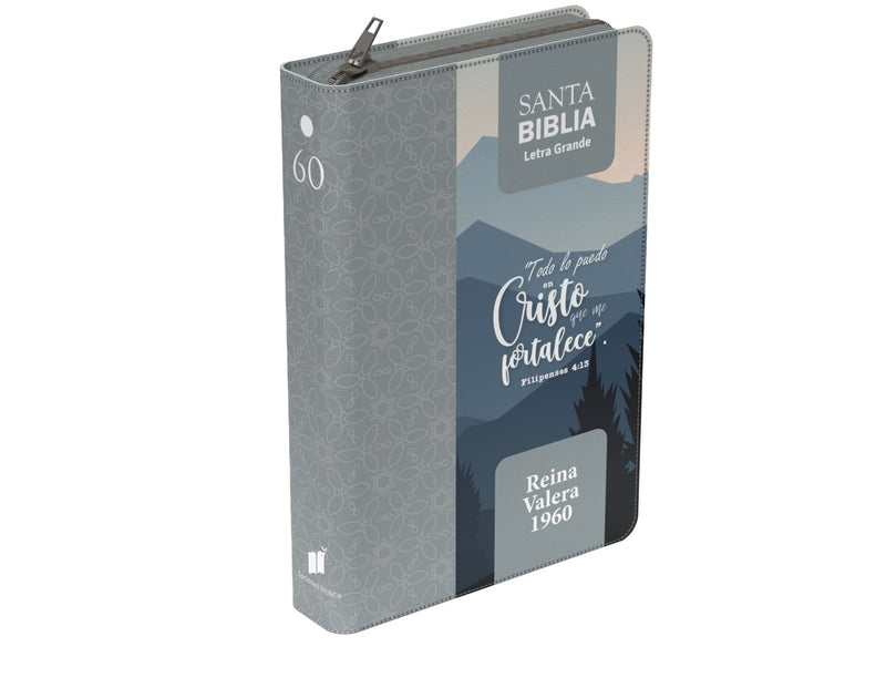 Cargue la imagen en el visor de la galería, Biblia RVR 1960, Tamaño manual, Cierre zíper, con índice, Letra Grande, imitación piel gris
