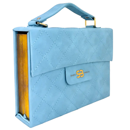 Biblia cartera RV1960 con broche magnético, imitación piel celeste