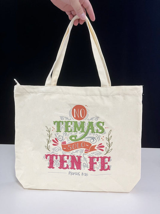 Bolso grande de cierre con zíper "No temas solo ten fe"