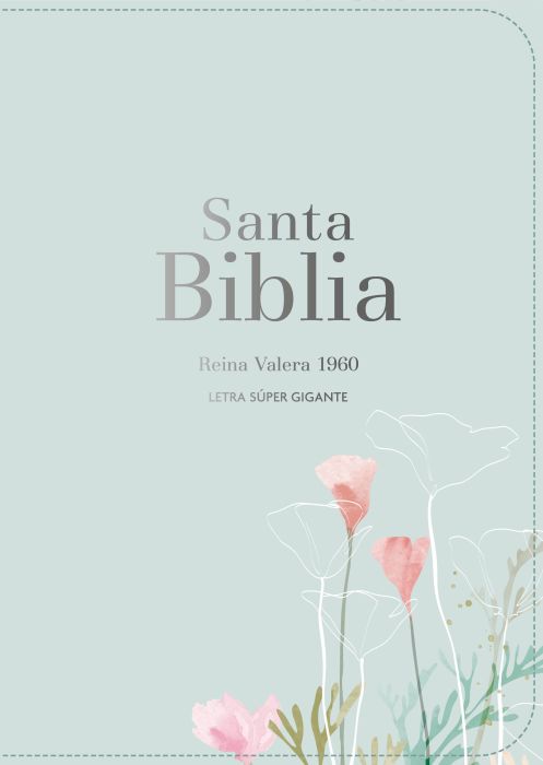 Biblia RVR 1960, Letra Súper Gigante, imitación piel menta flores