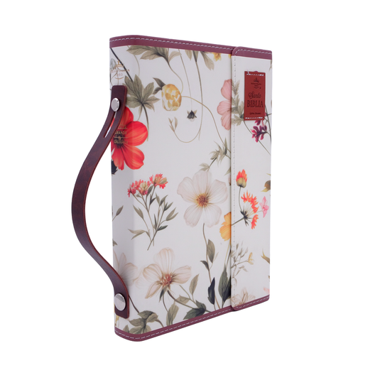 Biblia RVR 1960, Letra Grande, agarradera, cierre magnético, imitación piel flores otoñales