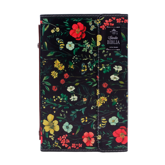 Biblia RVR 1960, Letra Grande, agarradera, cierre magnético, imitación piel negro flores