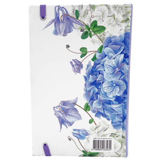 Biblia RVR 1960, Tamaño Manual, Letra Grande, tapa dura con elástico blanco con lila floral