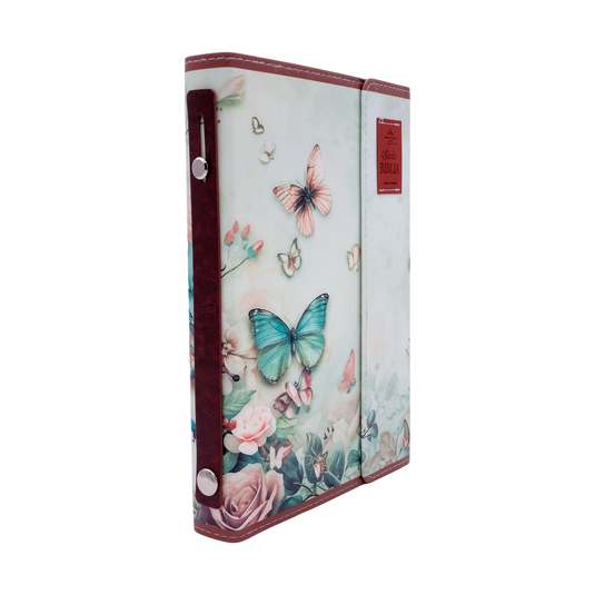 Biblia RVR 1960, Letra Grande, agarradera, cierre magnético, imitación piel mariposas