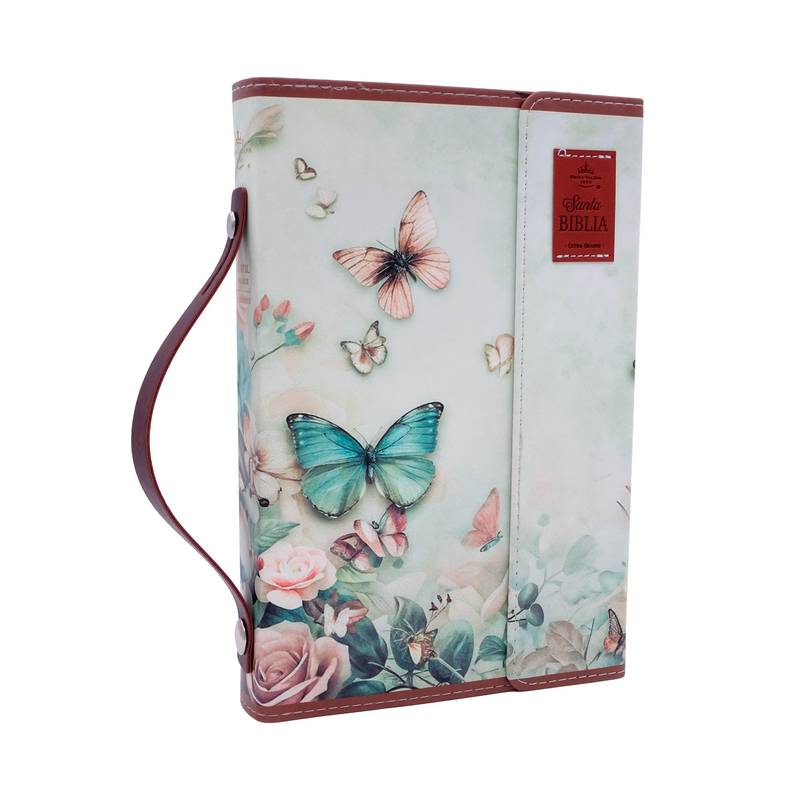 Cargue la imagen en el visor de la galería, Biblia RVR 1960, Letra Grande, agarradera, cierre magnético, imitación piel mariposas
