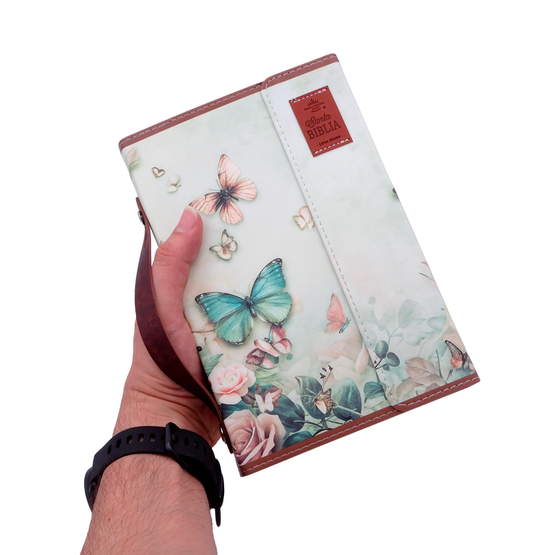 Cargue la imagen en el visor de la galería, Biblia RVR 1960, Letra Grande, agarradera, cierre magnético, imitación piel mariposas
