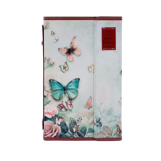 Biblia RVR 1960, Letra Grande, agarradera, cierre magnético, imitación piel mariposas