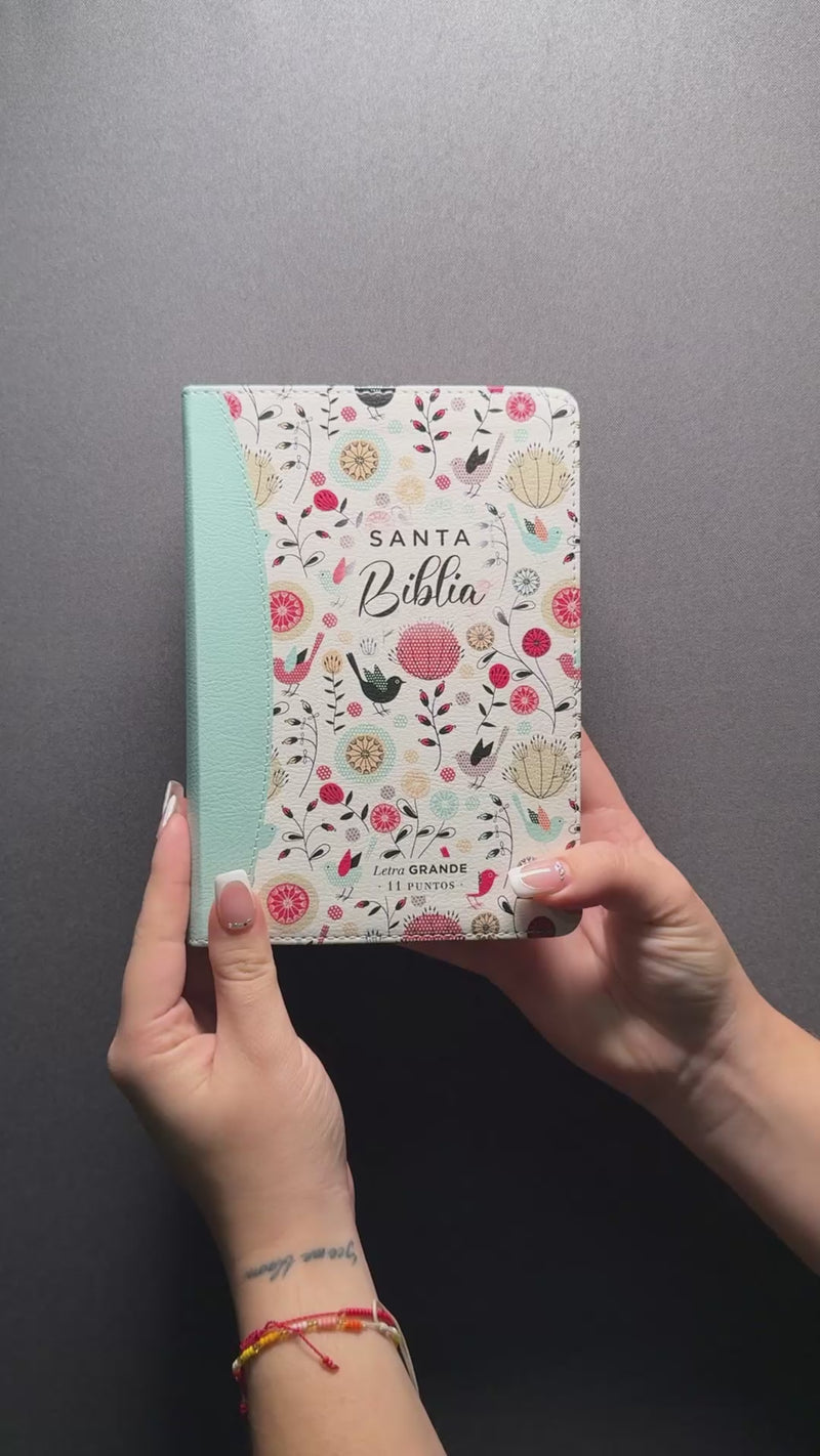 Cargar y reproducir video en Gallery Viewer, Biblia RVR 1960, Tamaño portátil, Letra Grande, imitación piel turquesa primaveral
