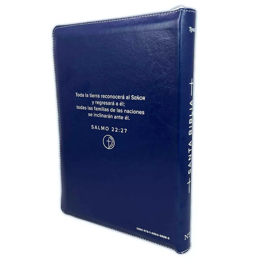 Santa Biblia NTV, con zíper, con referencias, Letra Grande, imitación piel azul