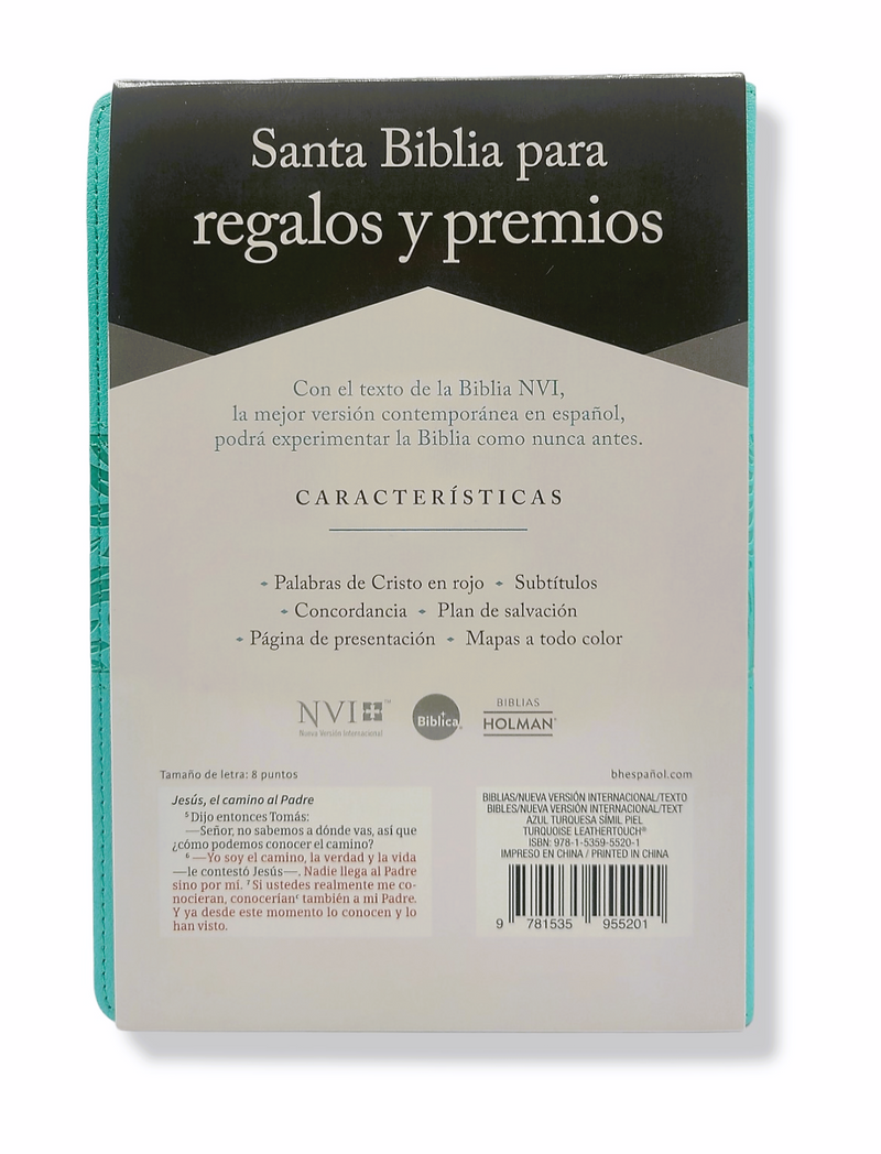 Cargue la imagen en el visor de la galería, Santa Biblia NVl para regalos y premios, Símil piel azul turquesa
