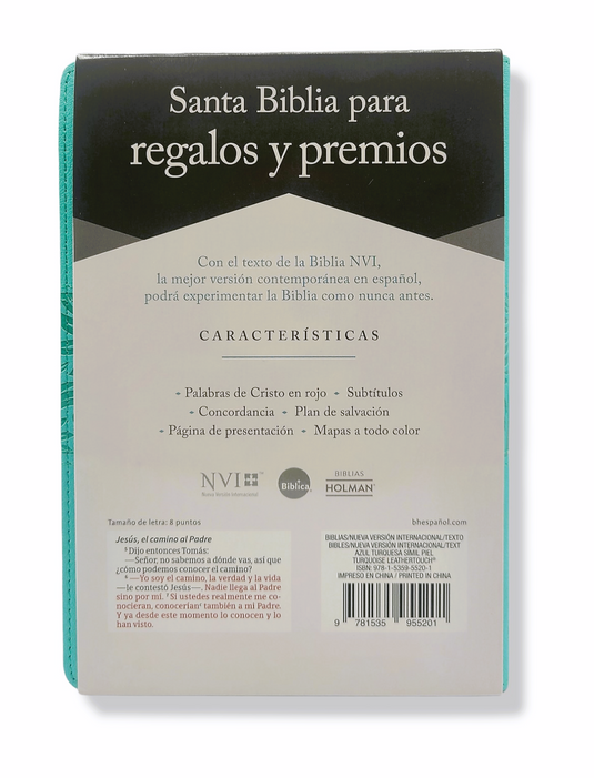 Santa Biblia NVl para regalos y premios, Símil piel azul turquesa