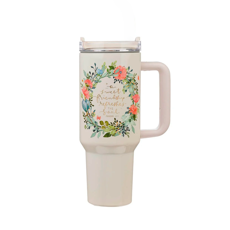 Cargue la imagen en el visor de la galería, Vaso térmico de acero inoxidable con pajilla "Sweet Friendship" Proverbios 27:9
