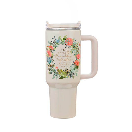 Vaso térmico de acero inoxidable con pajilla "Sweet Friendship" Proverbios 27:9